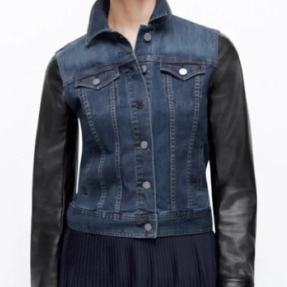 Ann Taylor Faux Leather Denim Jean Jacket NWOT XS